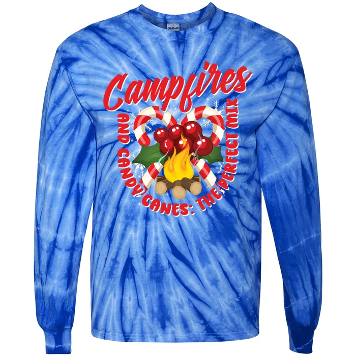 Campfires And Candy Canes Christmas Camper Camping Lover Cute Gift Tie-Dye Long Sleeve Shirt