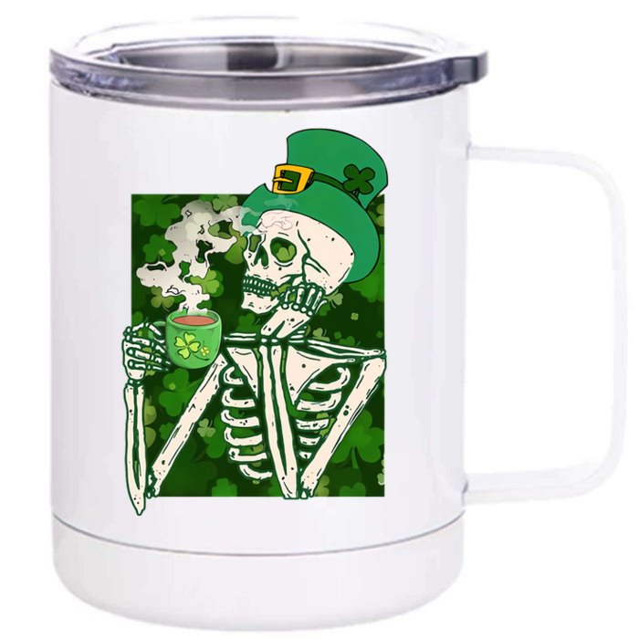 Coffee And Chill Skull Patrick Day Front & Back 12oz Stainless Steel Tumbler Cup