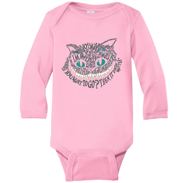 Cheshire Alice Cat We're All Mad Here Wonderland Gift Baby Long Sleeve Bodysuit