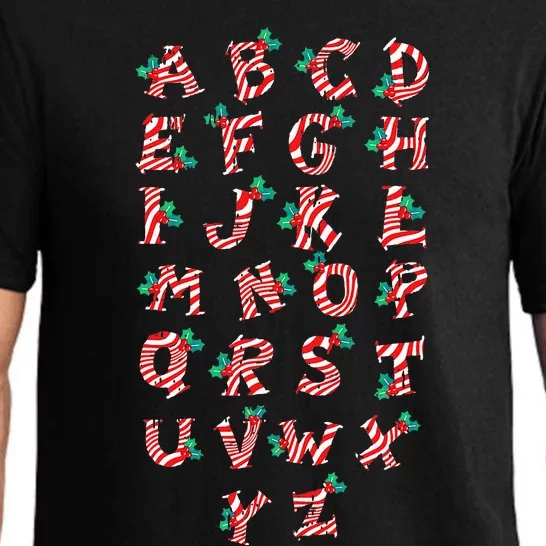 Christmas Alphabet Candy Cane XMas Holiday Teacher Pajama Set