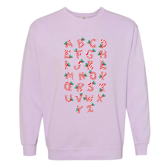 Christmas Alphabet Candy Cane XMas Holiday Teacher Garment-Dyed Sweatshirt