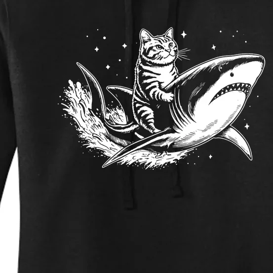 Cute Anime Cat Riding Shark Lover Kawaii Kitten Lover Women's Pullover Hoodie