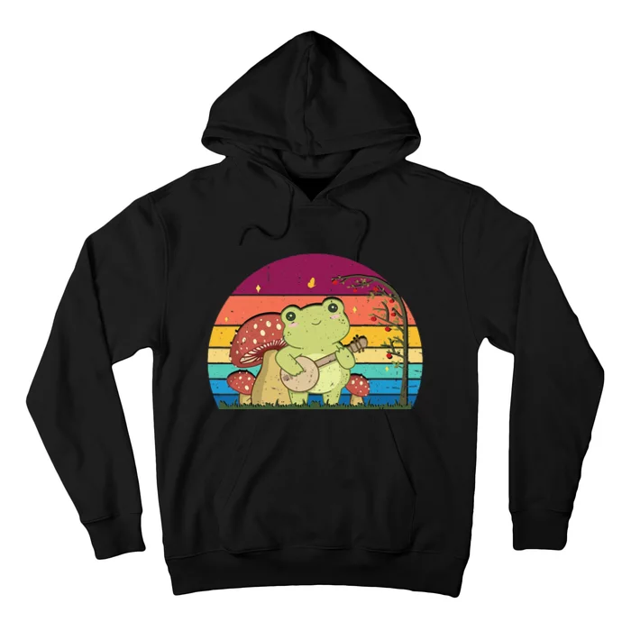 Cottagecore Aesthetic Cute Frog Banjo Mushroom Hoodie