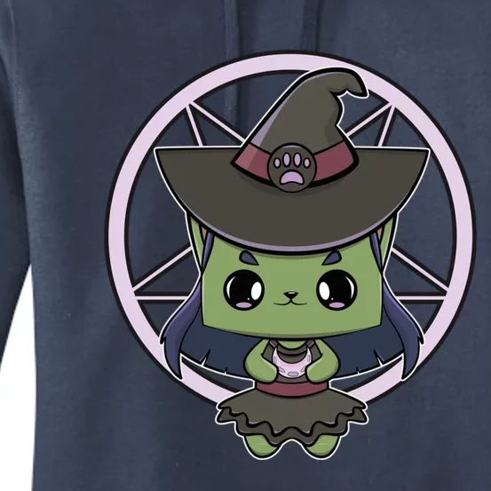 Cute Anime Cat Witch And Moon For Halloween Gift Women's Pullover Hoodie