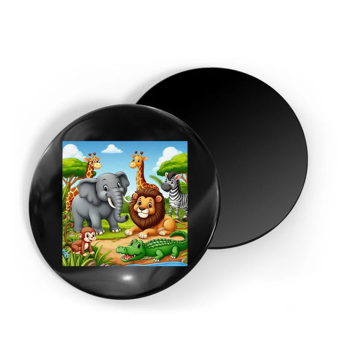 Cute Animals Cartoon Jungle Theme Cool Funny Animal Art Magnet