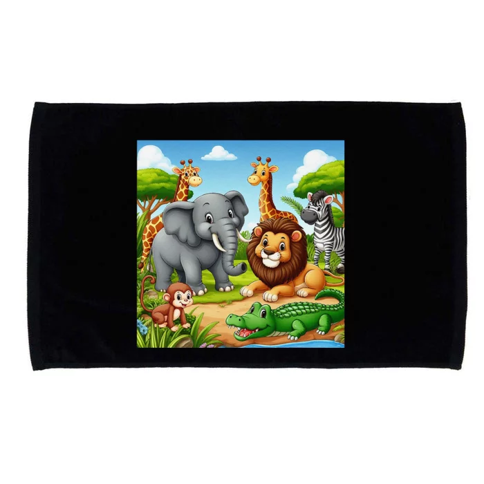 Cute Animals Cartoon Jungle Theme Cool Funny Animal Art Microfiber Hand Towel