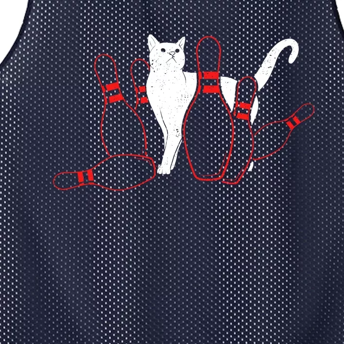 Cute Alley Cat Knocking Bowler Tipping Bowling Pin Kitty Mesh Reversible Basketball Jersey Tank