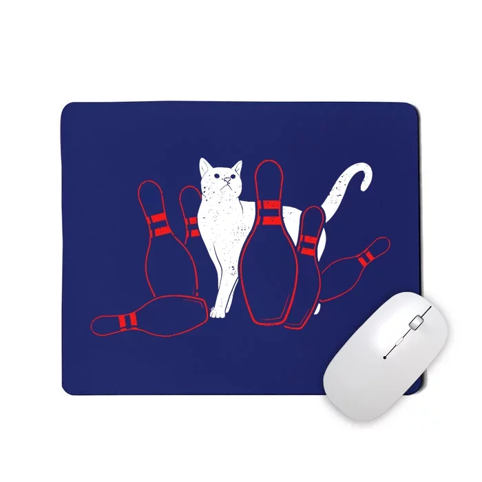 Cute Alley Cat Knocking Bowler Tipping Bowling Pin Kitty Mousepad