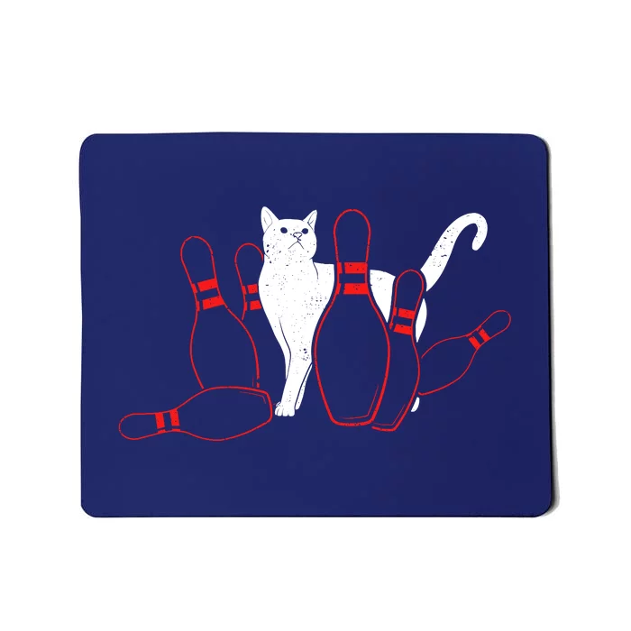 Cute Alley Cat Knocking Bowler Tipping Bowling Pin Kitty Mousepad