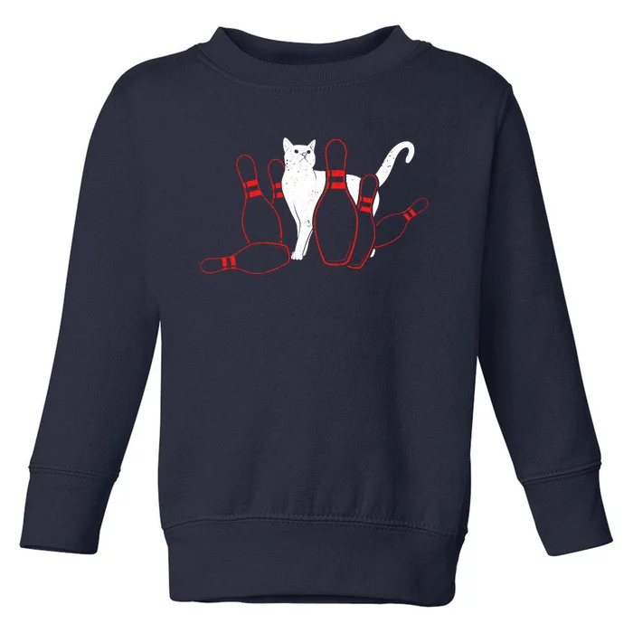 Cute Alley Cat Knocking Bowler Tipping Bowling Pin Kitty Toddler Sweatshirt