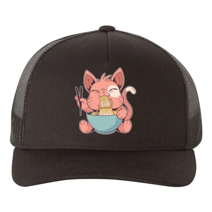 Cute Anime Cat Eating Ramen Japanese Kawaii Style Yupoong Adult 5-Panel Trucker Hat