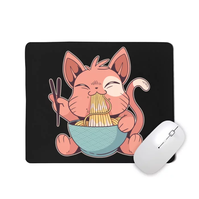 Cute Anime Cat Eating Ramen Japanese Kawaii Style Mousepad