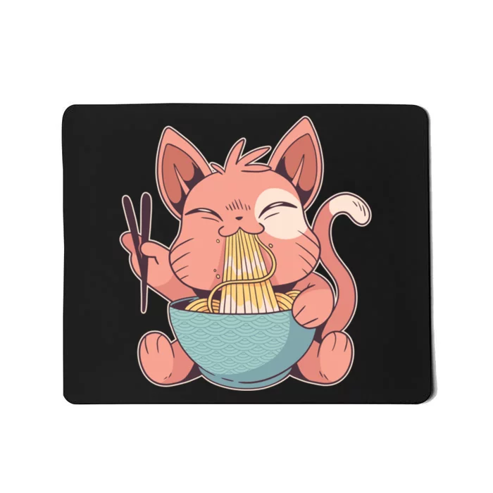 Cute Anime Cat Eating Ramen Japanese Kawaii Style Mousepad