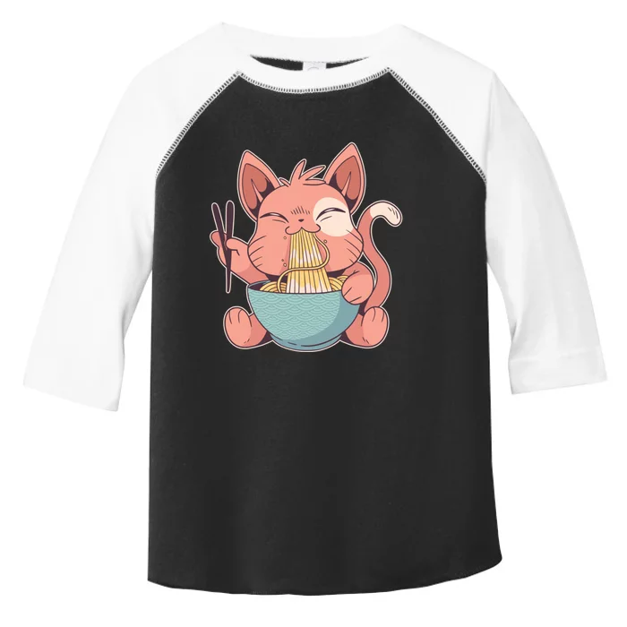 Cute Anime Cat Eating Ramen Japanese Kawaii Style Toddler Fine Jersey T-Shirt