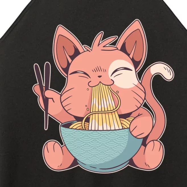 Cute Anime Cat Eating Ramen Japanese Kawaii Style Women’s Perfect Tri Rocker Tank