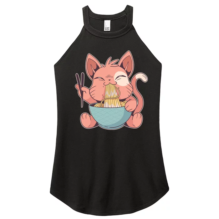 Cute Anime Cat Eating Ramen Japanese Kawaii Style Women’s Perfect Tri Rocker Tank