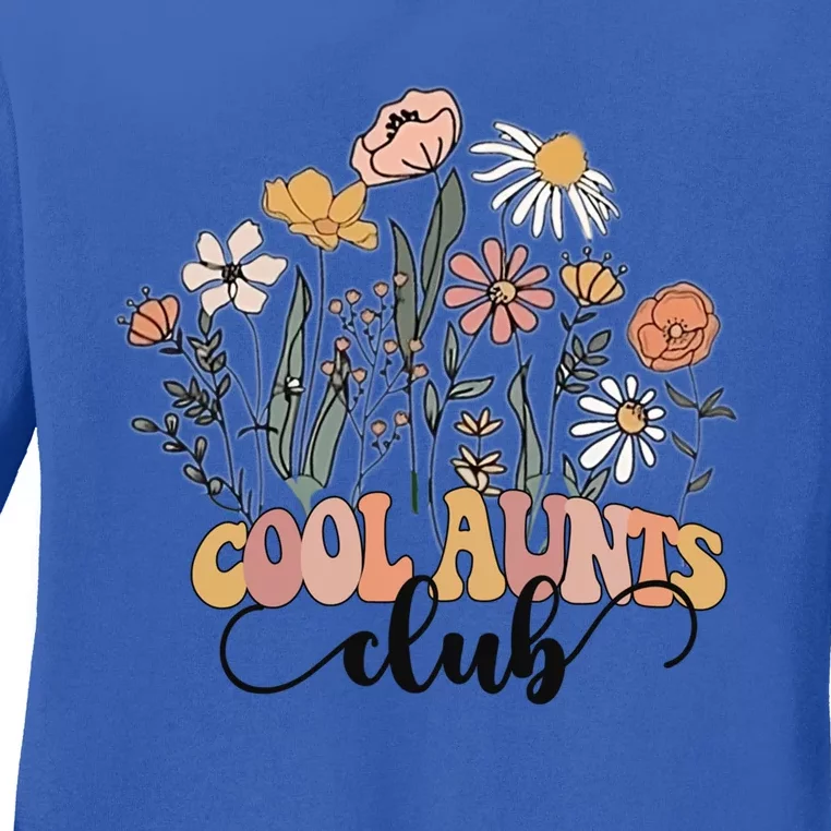 Cool Aunt Club Floral Groovy Retro Funny Aunt Club Aunties Gift Ladies Long Sleeve Shirt