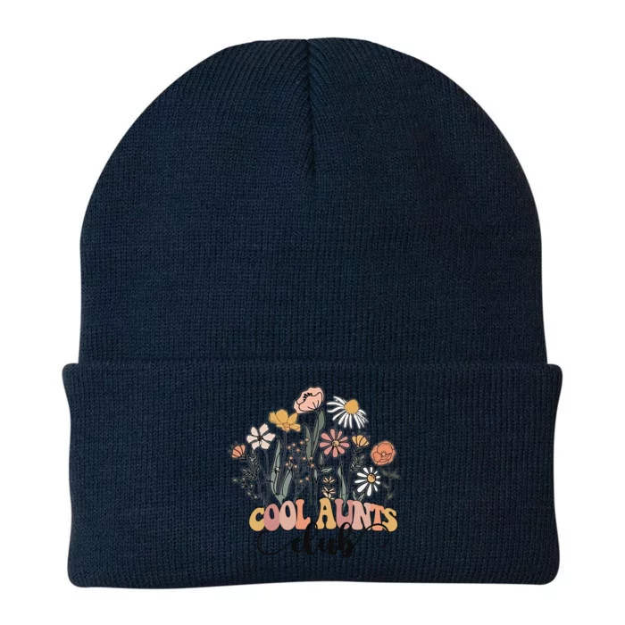 Cool Aunt Club Floral Groovy Retro Funny Aunt Club Aunties Gift Knit Cap Winter Beanie