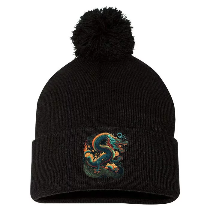 Chinese Asian Culture Dragon Japanese Pom Pom 12in Knit Beanie