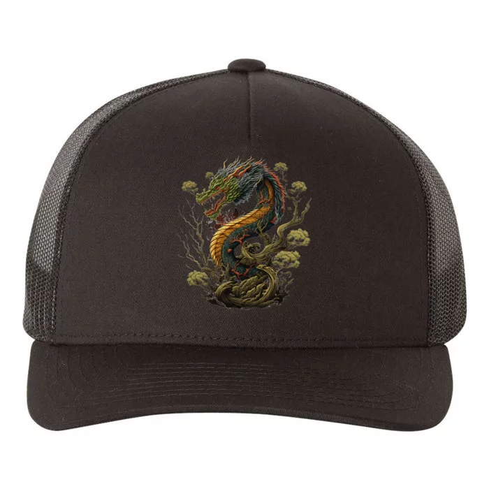 Chinese Asian Culture Dragon Japanese Yupoong Adult 5-Panel Trucker Hat