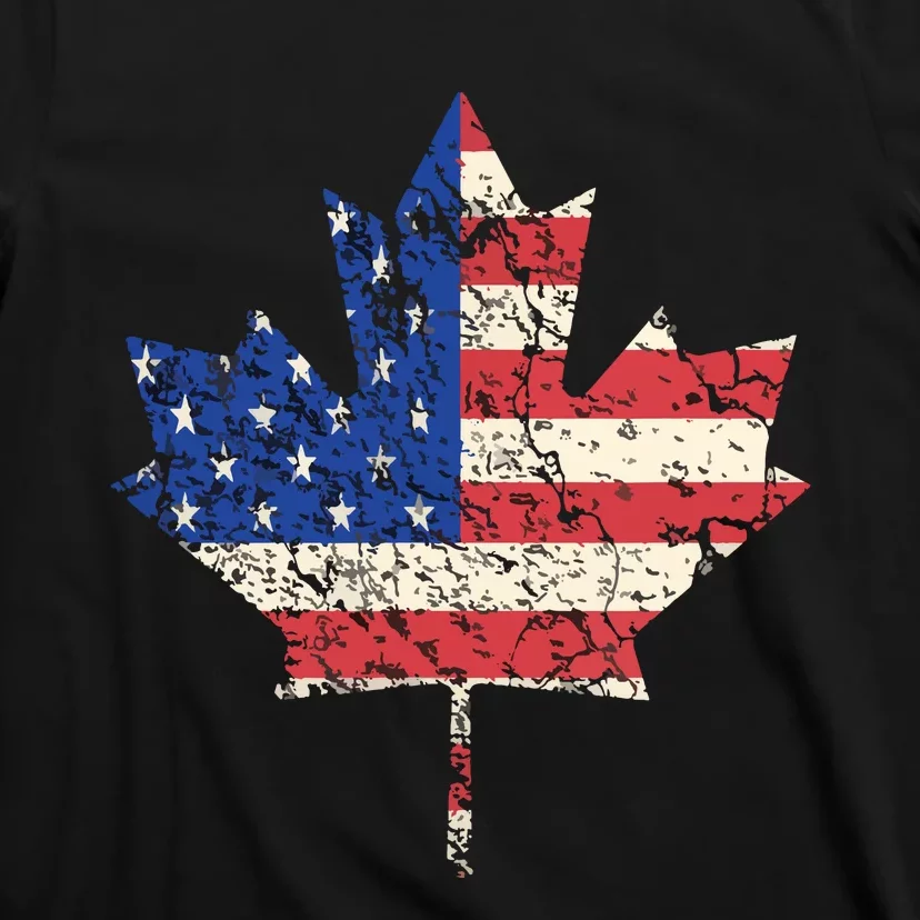 Combined American Canadian Flag USA Canada Maple Leaf T-Shirt