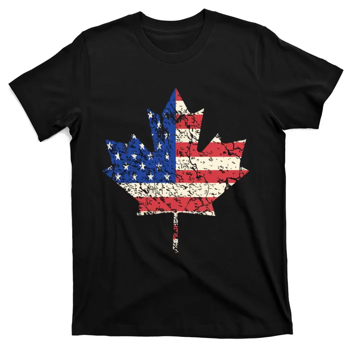 Combined American Canadian Flag USA Canada Maple Leaf T-Shirt