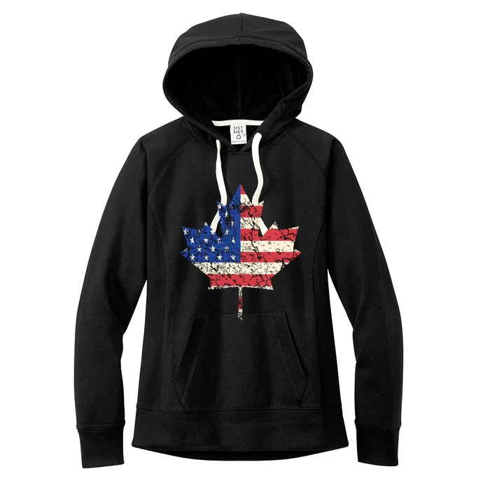 Combined American Canadian Flag USA Canada Maple Leaf Women's Fleece Hoodie