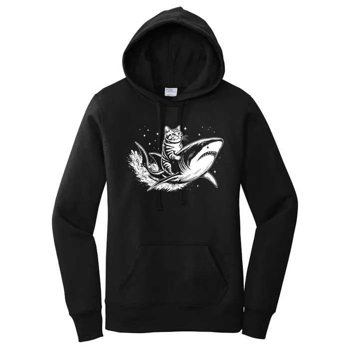 Cute Anime Cat Riding Shark Lover Kawaii Kitten Lover Women's Pullover Hoodie