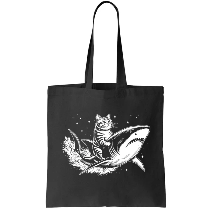 Cute Anime Cat Riding Shark Lover Kawaii Kitten Lover Tote Bag