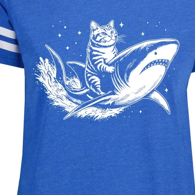 Cute Anime Cat Riding Shark Lover Kawaii Kitten Lover Enza Ladies Jersey Football T-Shirt