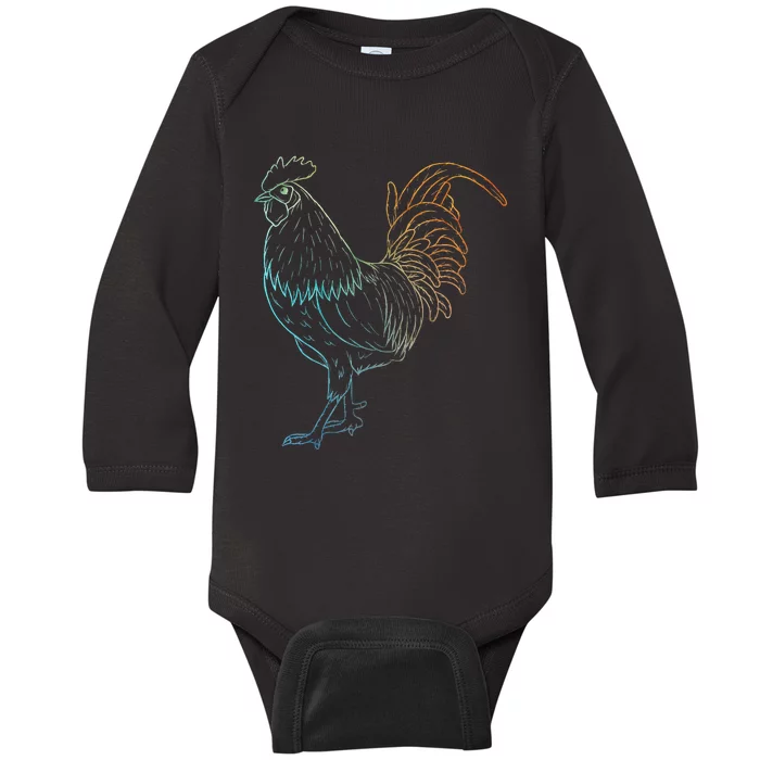 Chicken Art Colorful Rooster Funny Fowl Lovers Outfit Baby Long Sleeve Bodysuit