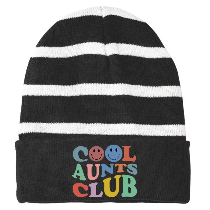 Cool Aunt Club Funny Smile Colorful Cool Aunt Club Aunties Striped Beanie with Solid Band