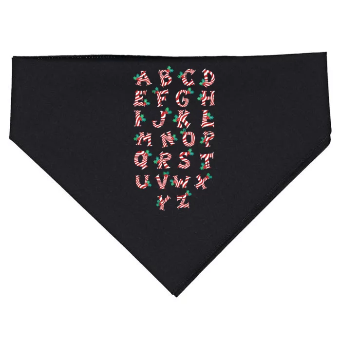 Christmas Alphabet Candy Cane Xmas Holiday Teacher USA-Made Doggie Bandana