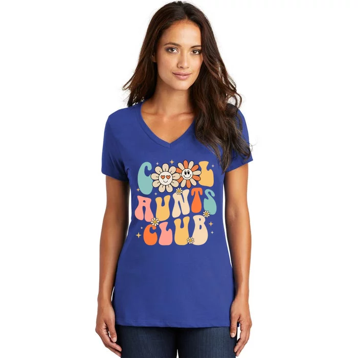 Cool Aunt Club Groovy Retro Funny Aunt Club Aunties Gift Women's V-Neck T-Shirt