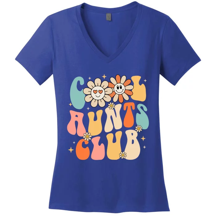 Cool Aunt Club Groovy Retro Funny Aunt Club Aunties Gift Women's V-Neck T-Shirt