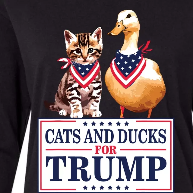 Cats And Ducks For Trump 2024 Kittens And Ducks For Trump Womens Cotton Relaxed Long Sleeve T-Shirt