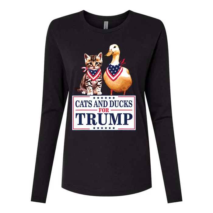 Cats And Ducks For Trump 2024 Kittens And Ducks For Trump Womens Cotton Relaxed Long Sleeve T-Shirt