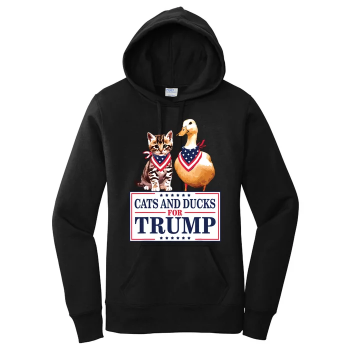 Cats And Ducks For Trump 2024 Kittens And Ducks For Trump Women's Pullover Hoodie