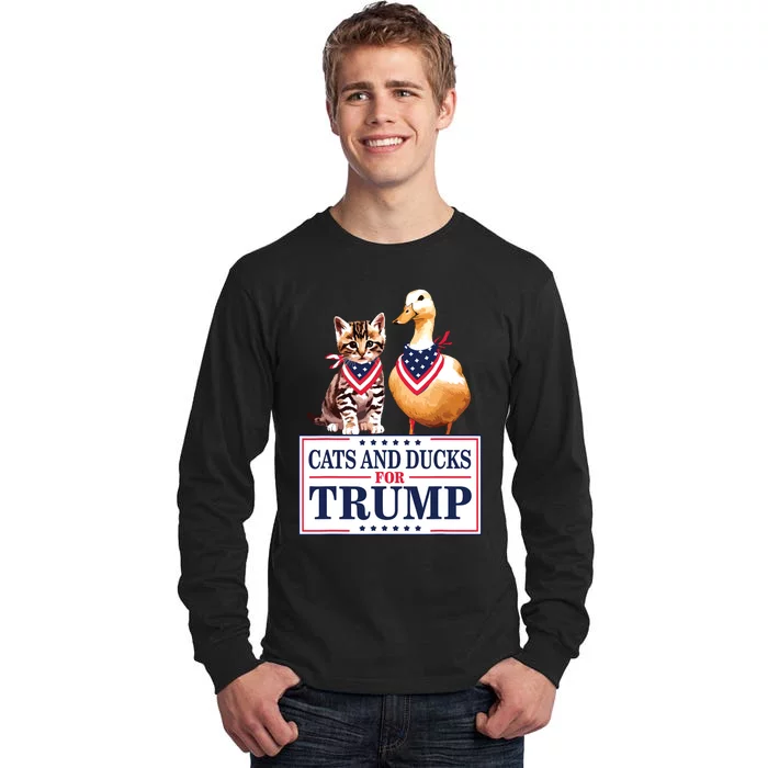 Cats And Ducks For Trump 2024 Kittens And Ducks For Trump Tall Long Sleeve T-Shirt