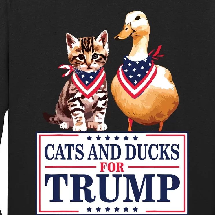 Cats And Ducks For Trump 2024 Kittens And Ducks For Trump Tall Long Sleeve T-Shirt