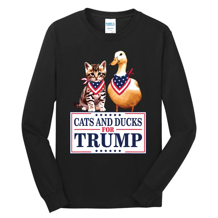 Cats And Ducks For Trump 2024 Kittens And Ducks For Trump Tall Long Sleeve T-Shirt