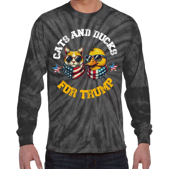 Cats And Ducks For Trump President 2024 Trump Vance 2024 Tie-Dye Long Sleeve Shirt