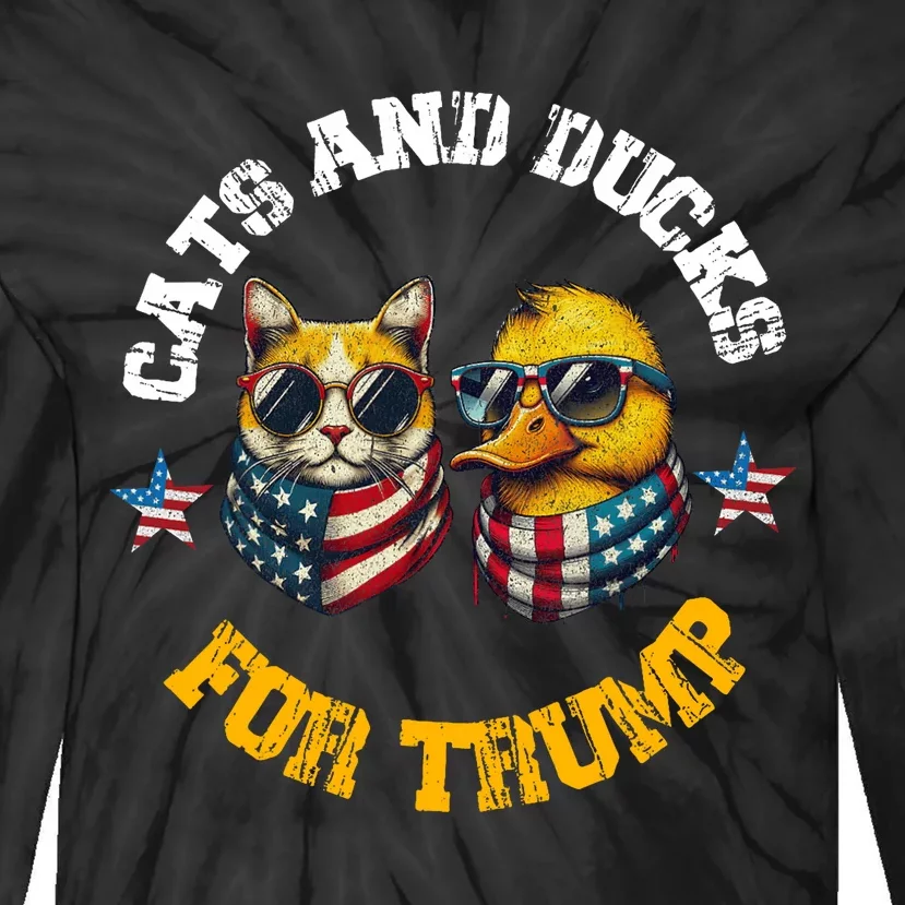 Cats And Ducks For Trump President 2024 Trump Vance 2024 Tie-Dye Long Sleeve Shirt