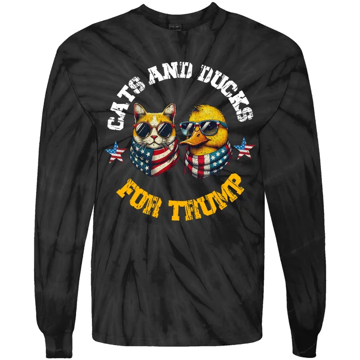 Cats And Ducks For Trump President 2024 Trump Vance 2024 Tie-Dye Long Sleeve Shirt