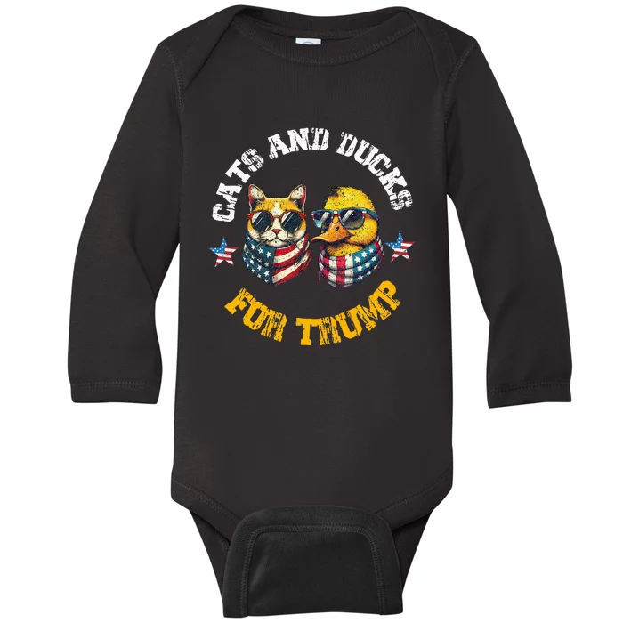 Cats And Ducks For Trump President 2024 Baby Long Sleeve Bodysuit