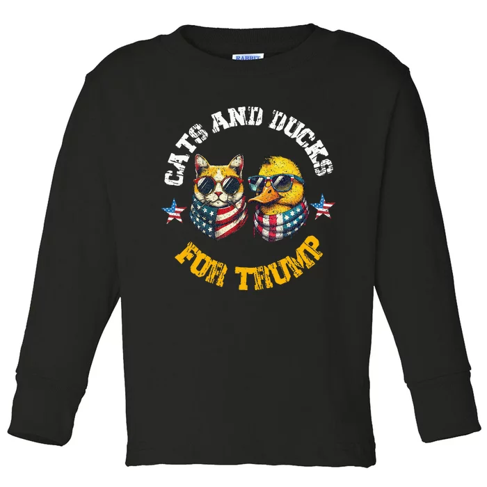 Cats And Ducks For Trump President 2024 Toddler Long Sleeve Shirt