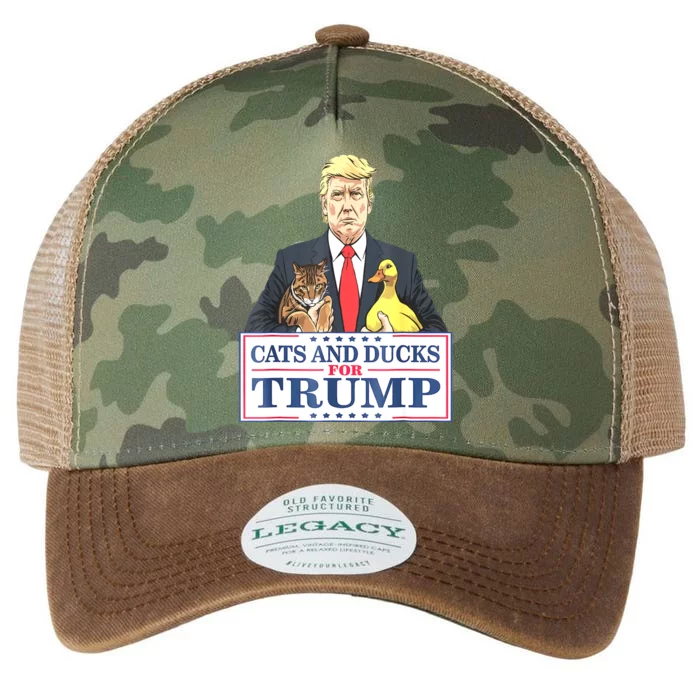 Cats And Ducks For Trump 2024 Kittens And Ducks For Trump Legacy Tie Dye Trucker Hat