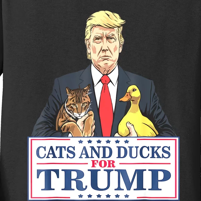 Cats And Ducks For Trump 2024 Kittens And Ducks For Trump Kids Long Sleeve Shirt