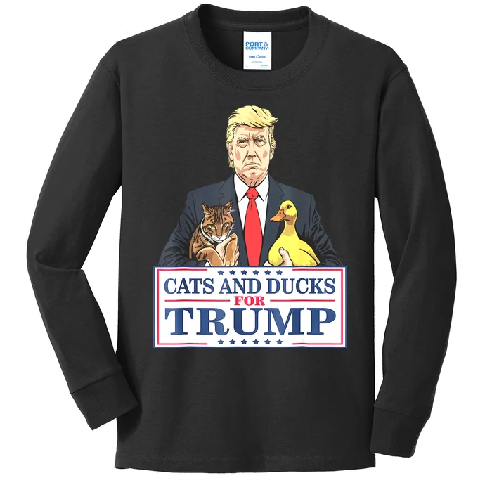 Cats And Ducks For Trump 2024 Kittens And Ducks For Trump Kids Long Sleeve Shirt