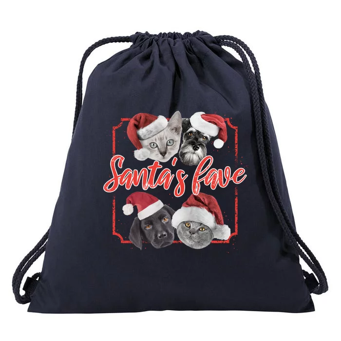 Cats And Dogs Santa's Love Drawstring Bag